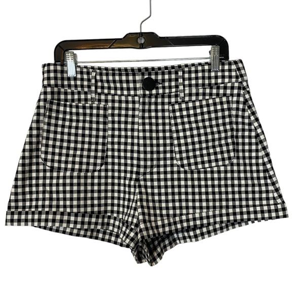 Zara Black/White High Rise Gingham Check Short Size L - Picture 1 of 9